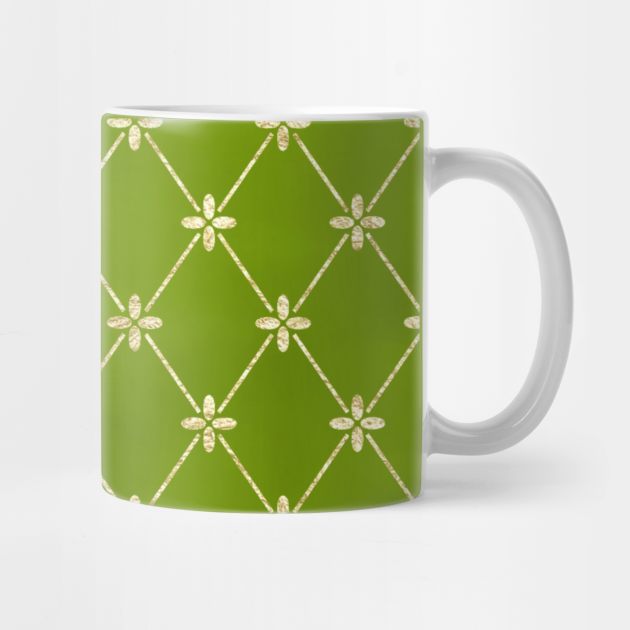 Gold Foil Floral Lattice - Grass Green by Yirisoft